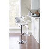 Brayden Studio® Lucht Adjustable Height Swivel Bar Stool Upholstered/Leather/Metal in Gray/White, Size 18.75 W x 18.0 D in | Wayfair
