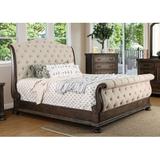 Lark Manor™ Amad Heights Sleigh Bed Wood & /Upholstered/Polyester in Brown/White, Size 70.0 H x 68.0 W x 106.25 D in | Wayfair