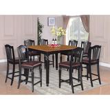 Darby Home Co Ashworth 9 - Piece Counter Height Butterfly Leaf Rubberwood Solid Wood Dining Set Wood/Upholstered Chairs in Black/Brown | Wayfair