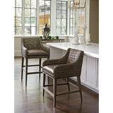 Tommy Bahama Home Cypress Point 30.25" Bar Stool Wood/Upholstered/Leather/Wicker/Rattan in Brown/Gray, Size 43.5 H x 24.0 W x 26.0 D in Wayfair