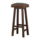 17 Stories Roselyne 30.3" Bar Stool Wood/Upholstered/Leather/Genuine Leather in Brown/Green, Size 30.3 H x 16.3 W x 12.8 D in | Wayfair