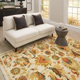 Bungalow Rose Barkhampstead Floral/Oriental Gold/Orange Area Rug Polyester in Brown/Orange, Size 120.0 H x 96.0 W x 0.31 D in | Wayfair
