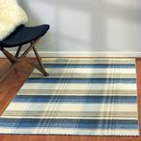 Blue/Brown/White Area Rug - August Grove® Pickering Plaid Handwoven Wool/Cotton Area Rug Wool/Cotton in Blue/Brown/White | Wayfair