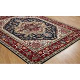 Astoria Grand Marseilles Oriental Hand-Knotted Wool Rust/Navy Blue Area Rug Wool in Blue/Navy/Red, Size 96.0 W x 0.5 D in | Wayfair