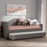 Darby Home Co Freddie Twin Daybed w/ Trundle Upholstered/Polyester in Gray, Size 31.3 H x 82.68 W in | Wayfair DRBH2152 43989697