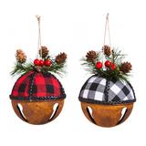The Holiday Aisle® Metal Buffalo Plaid Bell Hanging Figurine Ornament Plastic in Brown/Red, Size 4.5 H x 3.54 W x 3.54 D in | Wayfair