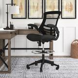 Ebern Designs Eldorado High-Back Mesh Drafting Chair Upholstered/Mesh, Nylon in Black/Gray, Size 43.25 H x 24.5 W x 25.5 D in | Wayfair