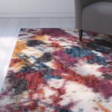 Blue/Brown Indoor Area Rug - Ebern Designs Delma Abstract Ivory/Blue Area Rug Polyester in Blue/Brown, Size 61.0 W x 2.0 D in | Wayfair