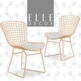Elle Decor Holly Mid Century Modern Dining Side Chair w/ Geometric Grid Wire Design in Yellow | Wayfair CHRHLYGLDM02