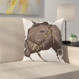 East Urban Home Equestrian Wild Horse Portrait Cushion Pillow Cover Polyester in Brown/White, Size 18.0 H x 18.0 W x 2.0 D in ESUN6523 44245101