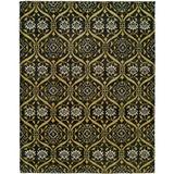 Yellow Area Rug - Fleur De Lis Living Hessie Damask Hand Knotted Wool Black/Gold Area Rug Wool in Yellow, Size 96.0 W x 0.5 D in | Wayfair