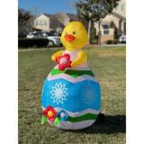 BZB Goods Lighted Easter Inflatable Chick w/ Flower Indoor/Outdoor Decoration Polyester in Blue/Yellow, Size 49.0 H x 28.0 W x 26.0 D in | Wayfair