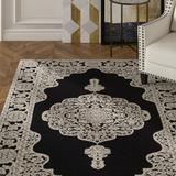 House of Hampton® Jamison Oriental Hand-Woven Flatweave Black/Ivory Area Rug Polyester in Brown/White, Size 48.0 W x 0.4 D in | Wayfair