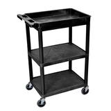 Offex Tub Top & Flat Middle-Bottom Shelf Utility Cart Plastic in Black, Size 37.5 H x 24.0 W x 18.0 D in | Wayfair OF-STC122-B