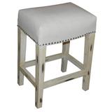 One Allium Way® Amhold Bar & Counter Stool Wood/Upholstered/Leather/Genuine Leather in Brown/Gray/White, Size 26.0 H in | Wayfair ONAW3032 41417827