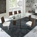 Orren Ellis Bontrager Extendable Dining Set Wood/Glass/Upholstered Chairs in Brown, Size 30.0 H in | Wayfair OREL9046 41500550
