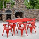 17 Stories Fuad 7 Piece Dining Set Metal in Red, Size 29.5 H x 31.5 W x 63.0 D in | Wayfair STSS6816 43608925