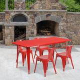 17 Stories Lubron 31.5" x 63" Rectangular Metal Indoor-Outdoor Table Set w/ 4 Arm Chairs Metal in Red, Size 29.5 H in | Wayfair STSS6818 43608941