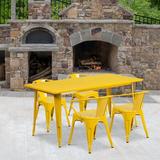 17 Stories Lubron 31.5" x 63" Rectangular Metal Indoor-Outdoor Table Set w/ 4 Arm Chairs Metal in Yellow, Size 29.5 H in | Wayfair