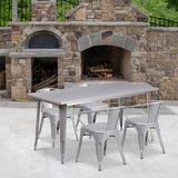 17 Stories Lubron 31.5" x 63" Rectangular Metal Indoor-Outdoor Table Set w/ 4 Arm Chairs Metal in Gray, Size 29.5 H in | Wayfair STSS6818 43608942