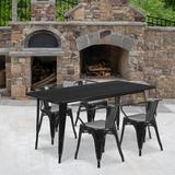 17 Stories Lubron 31.5" x 63" Rectangular Metal Indoor-Outdoor Table Set w/ 4 Arm Chairs Metal in Black | Wayfair STSS6818 43608937