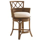 Tommy Bahama Home Bali Hai Kamala Bay Swivel Stool Upholstered/Wicker/Rattan in Brown/White, Size 37.75 H x 22.25 W x 22.5 D in | Wayfair