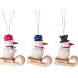 The Holiday Aisle® Dregeno Assorted Snowmen on Sled Ornament Wood in Blue/Brown/Pink, Size 1.5 H x 1.18 W x 0.68 D in | Wayfair THLA6532 40243421