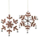 The Holiday Aisle® Urban Nature Crimped Glitter & Jingle Bell Accented Snowflake Holiday Shaped Ornament Metal in Brown | Wayfair THDA7281 43375033