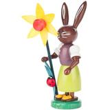 The Holiday Aisle® Dregeno Easter Rabbit Holding Flower Wood in Brown/Green/Yellow, Size 4.0 H x 2.0 W x 1.5 D in | Wayfair THLA6030 40242900