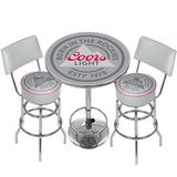 Pub Table Set - Trademark Global Coors Light Game Room Combo 3 Piece Pub Table Set, Wood/Metal in Gray, Size Small (Seats up to 4)