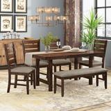 Wood Dining Set - Trent Austin Design® Channel Island 6 Piece Dining Set, Wood/Upholstered Chairs in Brown/Gray, Medium (Seats 5 to 7)