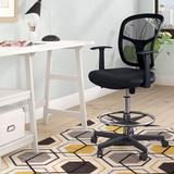 Wrought Studio™ Ninth Avenue Mesh Drafting Chair Wood/Upholstered in Black/Brown, Size 42.5 H x 23.5 W x 25.5 D in | Wayfair VKGL2641 27052048