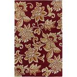 Charlton Home® Eberhard Floral Handmade Tufted Wool Red/Yellow Area Rug Wool in Brown/Red/Yellow, Size 108.0 W x 0.3 D in | Wayfair