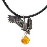 Men's amber pendant necklace, 'Sacred Eagle'