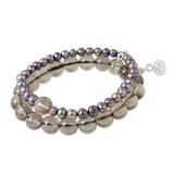 Cultured pearl and smoky quartz stretch bracelet, 'Iridescent Sea'