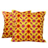 Embroidered cushion covers, 'Holi Stars' (pair)