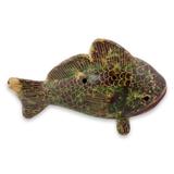 Ceramic ocarina, 'Brown Green Beige Fish'