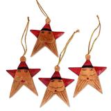 Wood ornaments, 'Red Santa Stars' (set of 4)