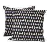 Embroidered cushion covers, 'Midnight Black' (pair)