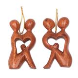 Look Into My Eyes,'2 Heart Shaped Romantic Ornaments Hand Carved Wood Sculpture'