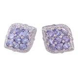 Regal Touch,'Rhodium Plated Tanzanite Button Earrings from India'