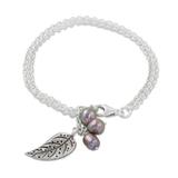 Cultured Pearl Leaf Bracelet in Grey from Thailand 'Lively Leaf in Grey'