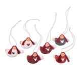 'Set of 6 Red-Haired Wooden Angel Ornaments with Hearts'