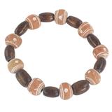 Successful Obaa Mo,'Wood and Recycled Plastic Beaded Stretch Bracelet from Ghana'