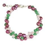 Radiant Blossoms,'Handmade Adjustable Pearl and Quartz Beaded Bracelet'
