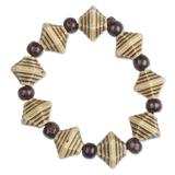 Safari Style,'Sese Wood and Recycled Plastic Beaded Stretch Bracelet'