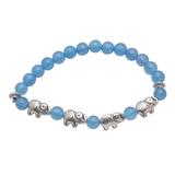 Elephant Cavalcade in Blue,'Balinese Agate and Sterling Silver Beaded Stretch Bracelet'