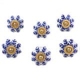 Blue Sunshine,'Ceramic Cabinet Knobs Floral White Blue (Set of 6) India'
