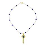 Faithful Soul in Blue,'Gold Plated Cultured Pearl and Lapis Lazuli Cross Necklace'