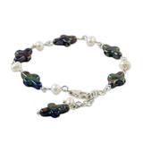 Cultured pearl link bracelet, 'Fathomless Sea'